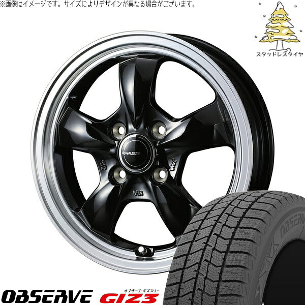 トーヨータイヤ オブザーブ GIZ3 165/55R15 ＋ グラフト 5S ブラック/リムポリッシュ 15インチ 4.5J +45 4H100P スタッドレス・ホイール4本セット。1枚目。
