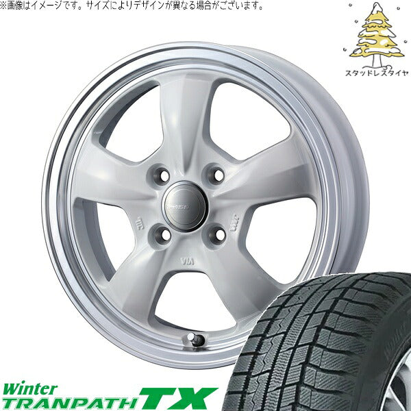 トーヨータイヤ ウィンタートランパス TX 155/65R14 ＋ グラフト 5S ホワイト/リムポリッシュ 14インチ 4.5J +45 4H100P スタッドレス・ホイール4本セット。1枚目。