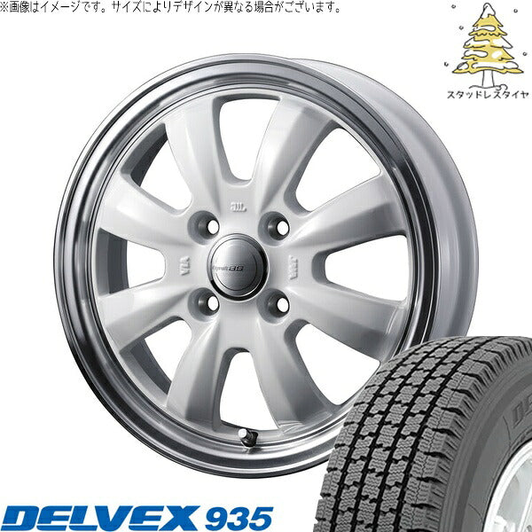 トーヨータイヤ デルベックス 935 145/80R12 ＋ グラフト 8S ホワイト/リムポリッシュ 12インチ 4J +43 4H100P スタッドレス・ホイール4本セット。1枚目。