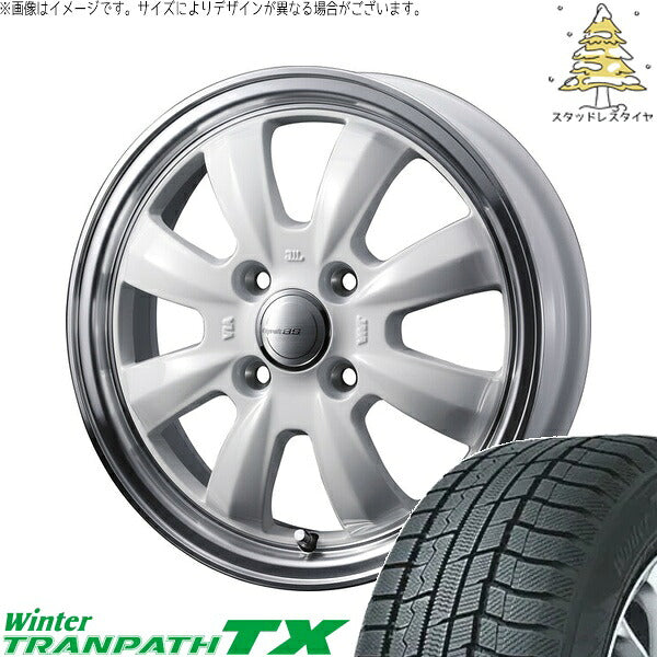 トーヨータイヤ ウィンタートランパス TX 165/55R15 ＋ グラフト 8S ホワイト/リムポリッシュ 15インチ 4.5J +45 4H100P スタッドレス・ホイール4本セット。1枚目。