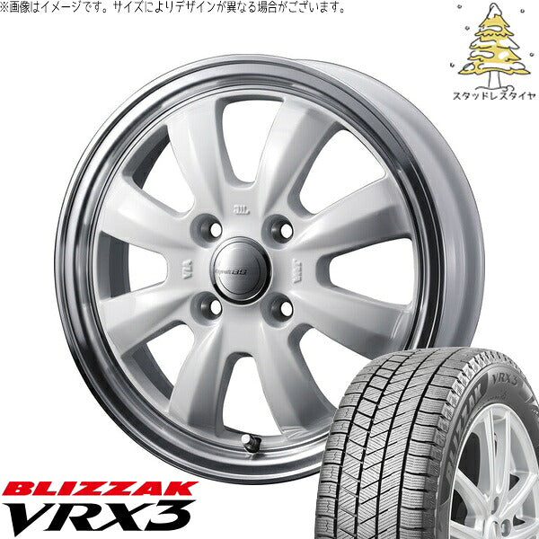 ブリヂストン ブリザック VRX3 145/80R12 ＋ グラフト 8S ホワイト/リムポリッシュ 12インチ 4J +43 4H100P スタッドレス・ホイール4本セット。1枚目。