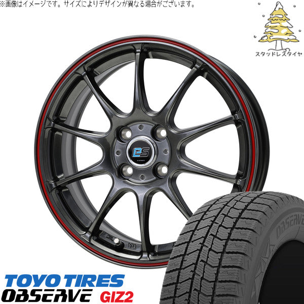 トーヨータイヤ OBSERVE 185/60R16 ＋ Gスピード ES01 エコスタイル ハイパーシルバー/レッドライン 16インチ 6J +43 4H100P スタッドレス・ホイール4本セット。1枚目。