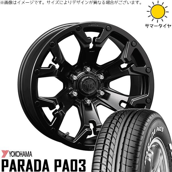 ヨコハマタイヤ パラダ PA03 215/65R16 ＋ マーテルギア ゴーレム マットブラック 16インチ 7J +35 5H114.3P サマー・ホイール4本セット。1枚目。