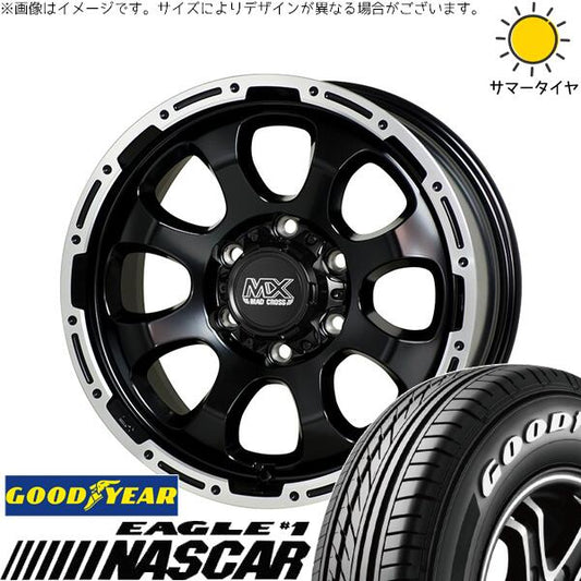グッドイヤー イーグル ナスカー 195/80R15 ＋ マッドクロス グレイス セミグロスブラック/リムポリッシュ 15インチ 6J +44 6H139.7P サマー・ホイール4本セット。1枚目。