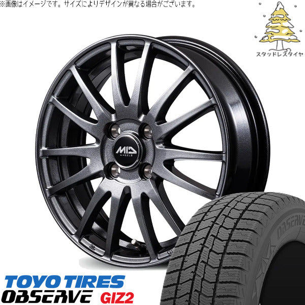 トーヨータイヤ OBSERVE 175/65R15 ＋ MIDホイール GriD メタリックグレー 15インチ 5.5J +43 4H100P スタッドレス・ホイール4本セット。1枚目。