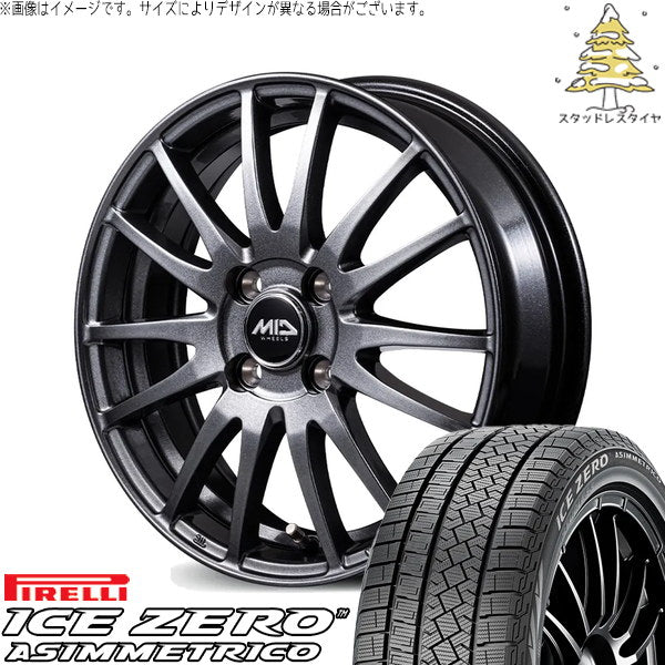 ピレリ アイスゼロアシンメトリコ 175/65R15 ＋ MIDホイール GriD メタリックグレー 15インチ 4.5J +45 4H100P スタッドレス・ホイール4本セット。1枚目。