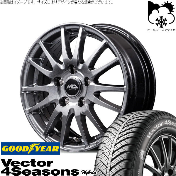 グッドイヤー ベクター4シーズンズ ハイブリッド 205/60R16 ＋ MIDホイール GriD メタリックグレー 16インチ 6.5J +53 5H114.3P オールシーズン・ホイール4本セット。1枚目。