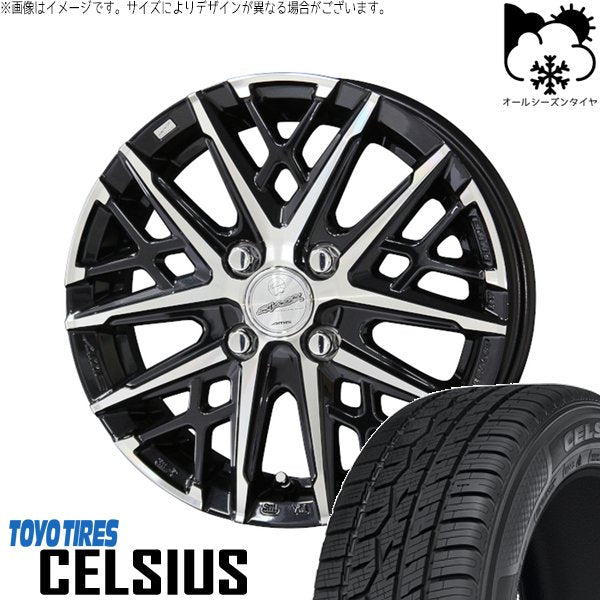 トーヨータイヤ セルシアス 165/65R14 ＋ スマック グレイヴ サファイアブラックポリッシュ 14インチ 5J +34 4H100P オールシーズン・ホイール4本セット。1枚目。