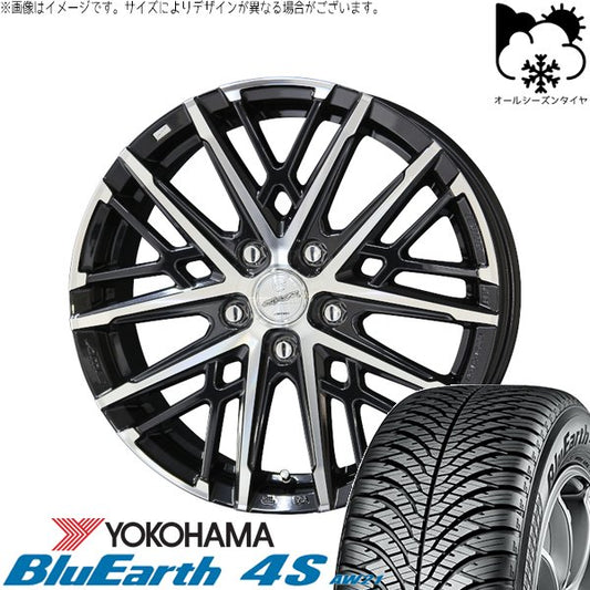 ヨコハマタイヤ ブルーアース4S AW21 215/45R17 ＋ スマック グレイヴ サファイアブラックポリッシュ 17インチ 7J +48 5H114.3P オールシーズン・ホイール4本セット。1枚目。