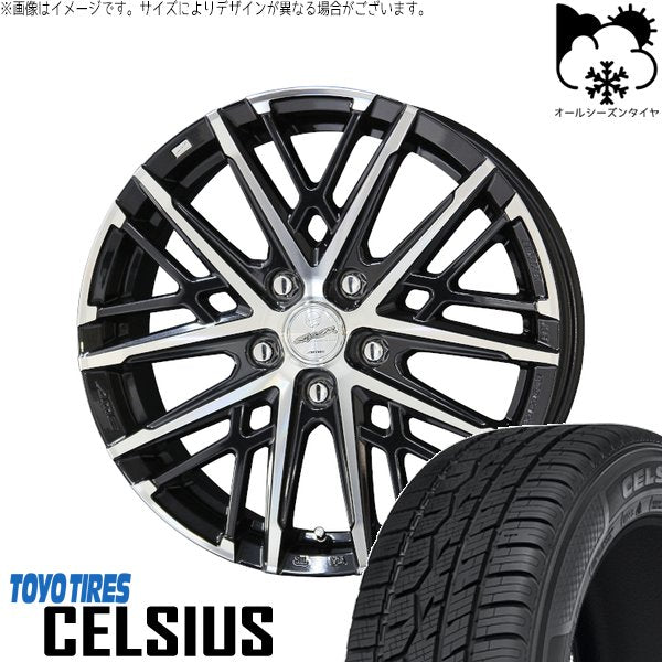 トーヨータイヤ セルシアス 225/55R18 ＋ スマック グレイヴ サファイアブラックポリッシュ 18インチ 7.5J +48 5H114.3P オールシーズン・ホイール4本セット。1枚目。