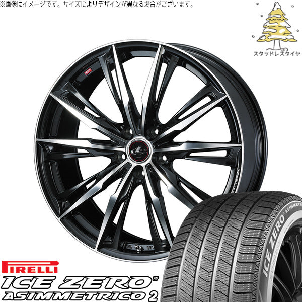 ピレリ アイスゼロアシンメトリコ2 225/55R18 ＋ レオニス GX パールブラック/ミラーカット 18インチ 7J +47 5H100P スタッドレス・ホイール4本セット。1枚目。