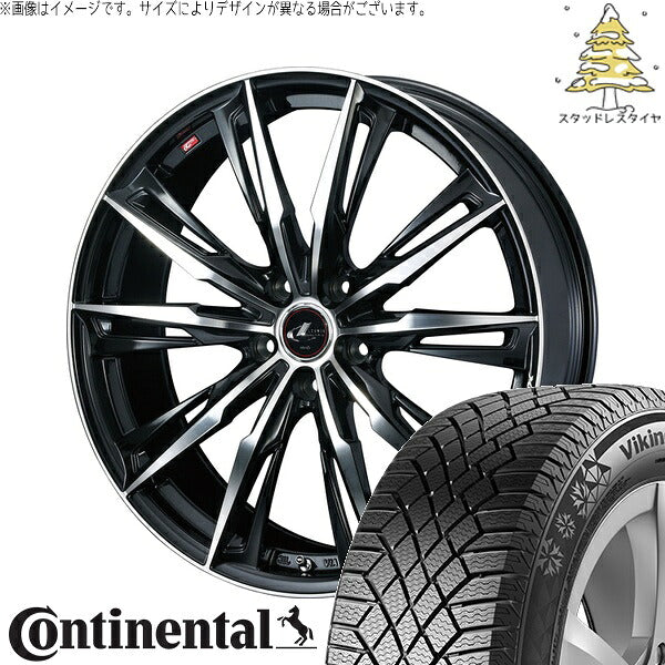 コンチネンタル バイキングコンタクト7 195/55R16 ＋ レオニス GX パールブラック/ミラーカット 16インチ 6.5J +52 5H114.3P スタッドレス・ホイール4本セット。1枚目。