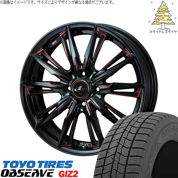 トーヨータイヤ OBSERVE 205/55R16 ＋ レオニス GX ブラック/SCマシニングレッド 16インチ 6J +42 4H100P スタッドレス・ホイール4本セット。1枚目。