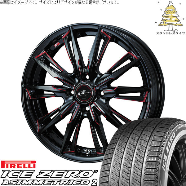 ピレリ アイスゼロアシンメトリコ2 195/65R16 ＋ レオニス GX ブラック/SCマシニングレッド 16インチ 6J +42 4H100P スタッドレス・ホイール4本セット。1枚目。