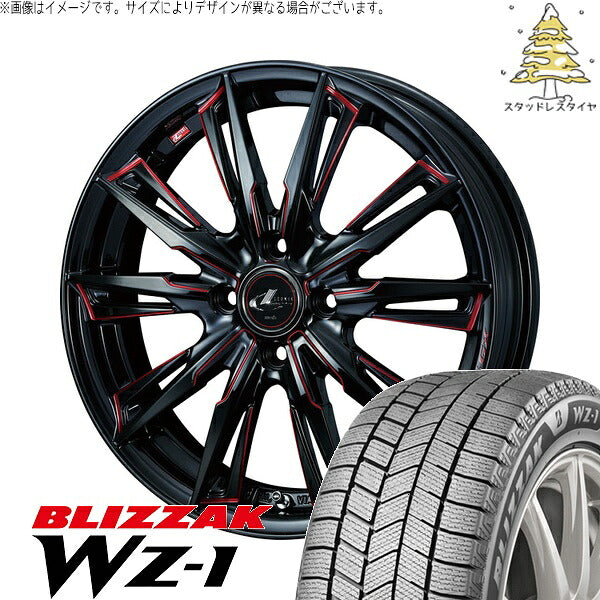 ブリヂストン ブリザック WZ-1 195/45R17 ＋ レオニス GX ブラック/SCマシニングレッド 17インチ 6.5J +50 4H100P スタッドレス・ホイール4本セット。1枚目。