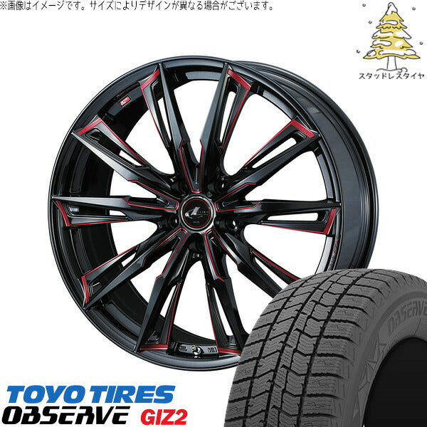 トーヨータイヤ OBSERVE 215/50R17 ＋ レオニス GX ブラック/SCマシニングレッド 17インチ 6.5J +52 5H114.3P スタッドレス・ホイール4本セット。1枚目。