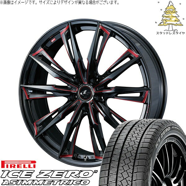 ピレリ アイスゼロアシンメトリコ 215/50R17 ＋ レオニス GX ブラック/SCマシニングレッド 17インチ 6.5J +52 5H114.3P スタッドレス・ホイール4本セット。1枚目。