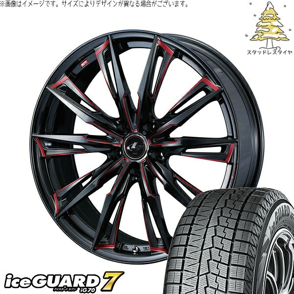 ヨコハマタイヤ アイスガードセブン IG70 225/65R17 ＋ レオニス GX ブラック/SCマシニングレッド 17インチ 7J +53 5H114.3P スタッドレス・ホイール4本セット。1枚目。