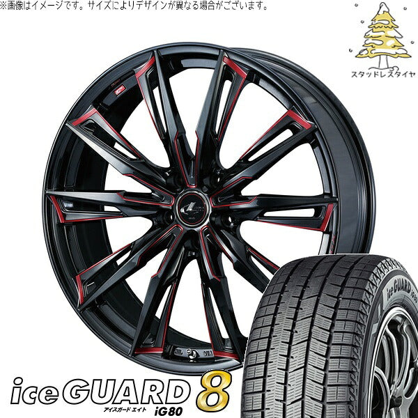 ヨコハマタイヤ アイスガードエイト IG80 215/45R18 ＋ レオニス GX ブラック/SCマシニングレッド 18インチ 8J +42 5H114.3P スタッドレス・ホイール4本セット。1枚目。