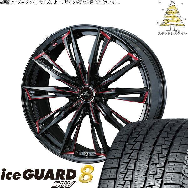 ヨコハマタイヤ アイスガード8 SUV 235/55R18 ＋ レオニス GX ブラック/SCマシニングレッド 18インチ 8J +42 5H114.3P スタッドレス・ホイール4本セット。1枚目。