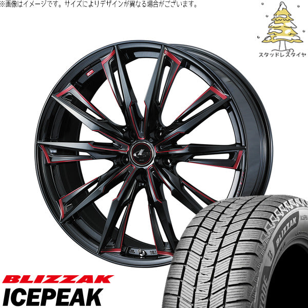 ブリヂストン ブリザック ICEPEAK 225/55R18 ＋ レオニス GX ブラック/SCマシニングレッド 18インチ 7J +55 5H114.3P スタッドレス・ホイール4本セット。1枚目。