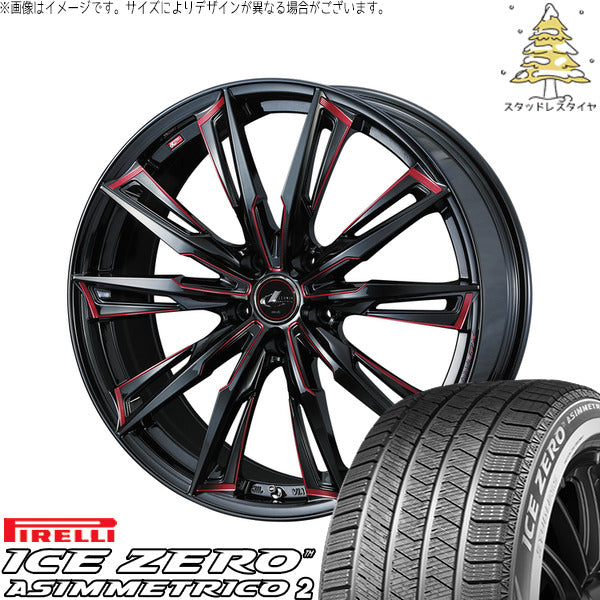 ピレリ アイスゼロアシンメトリコ2 215/60R17 ＋ レオニス GX ブラック/SCマシニングレッド 17インチ 7J +42 5H114.3P スタッドレス・ホイール4本セット。1枚目。