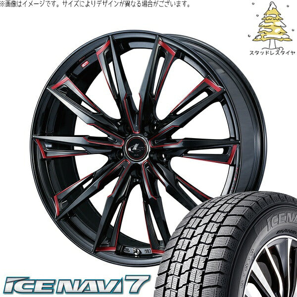 グッドイヤー アイスナビ7 225/55R17 ＋ レオニス GX ブラック/SCマシニングレッド 17インチ 7J +53 5H114.3P スタッドレス・ホイール4本セット。1枚目。