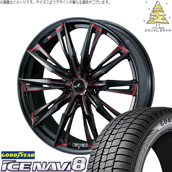 グッドイヤー アイスナビ8 225/50R18 ＋ レオニス GX ブラック/SCマシニングレッド 18インチ 7J +55 5H114.3P スタッドレス・ホイール4本セット。1枚目。