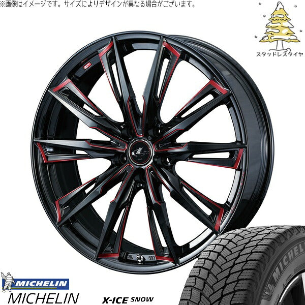 ミシュラン エックスアイス スノー 205/55R17 ＋ レオニス GX ブラック/SCマシニングレッド 17インチ 7J +42 5H114.3P スタッドレス・ホイール4本セット。1枚目。