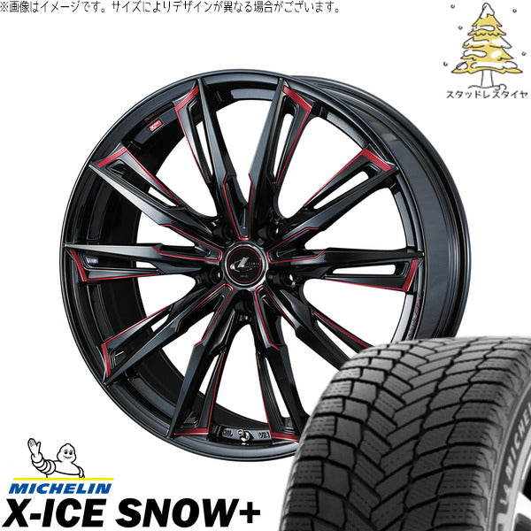 ミシュラン エックスアイス スノー+ 215/55R17 ＋ レオニス GX ブラック/SCマシニングレッド 17インチ 7J +47 5H114.3P スタッドレス・ホイール4本セット。1枚目。