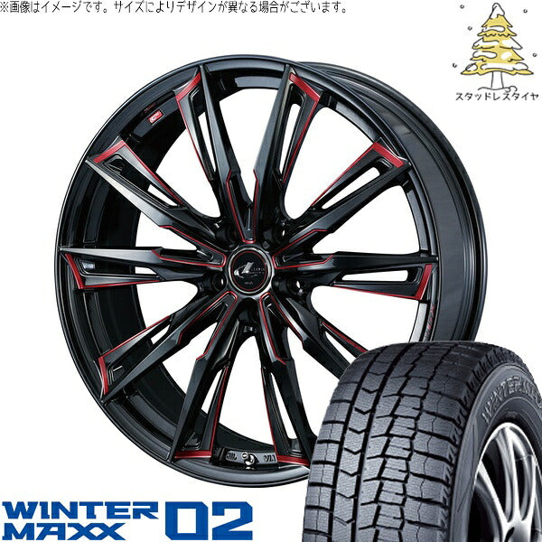 ダンロップ ウィンターマックス02 215/55R17 ＋ レオニス GX ブラック/SCマシニングレッド 17インチ 7J +47 5H114.3P スタッドレス・ホイール4本セット。1枚目。