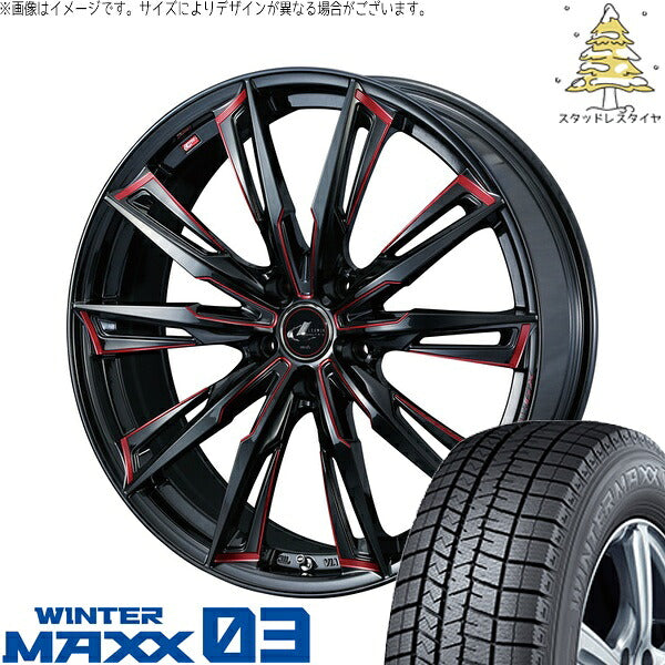 ダンロップ ウィンターマックス03 195/45R17 ＋ レオニス GX ブラック/SCマシニングレッド 17インチ 7J +47 5H100P スタッドレス・ホイール4本セット。1枚目。