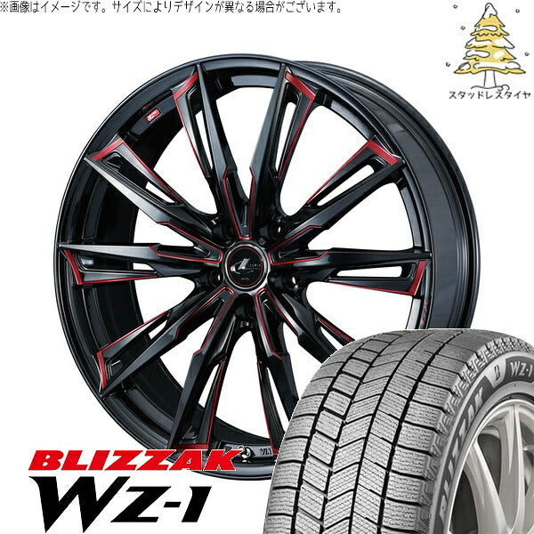 ブリヂストン ブリザック WZ-1 235/45R19 ＋ レオニス GX ブラック/SCマシニングレッド 19インチ 7.5J +48 5H114.3P スタッドレス・ホイール4本セット。1枚目。