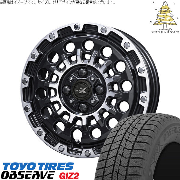 トーヨータイヤ OBSERVE 155/65R14 ＋ PPX GX14 マットブラックポリッシュ 14インチ 4.5J +45 4H100P スタッドレス・ホイール4本セット。1枚目。