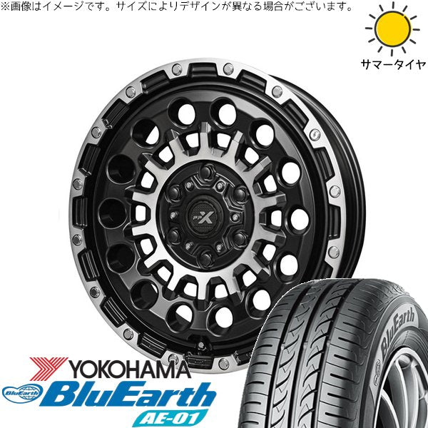 ヨコハマタイヤ ブルーアース AE01 165/55R15 ＋ PPX GX14 マットブラックポリッシュ 15インチ 4.5J +45 4H100P サマー・ホイール4本セット。1枚目。