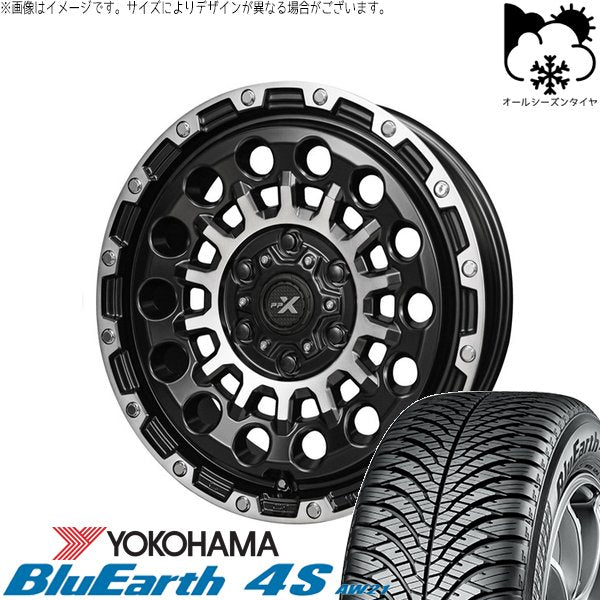 ヨコハマタイヤ ブルーアース4S AW21 215/70R16 ＋ PPX GX14 マットブラックポリッシュ 16インチ 5.5J +22 5H139.7P オールシーズン・ホイール4本セット。1枚目。