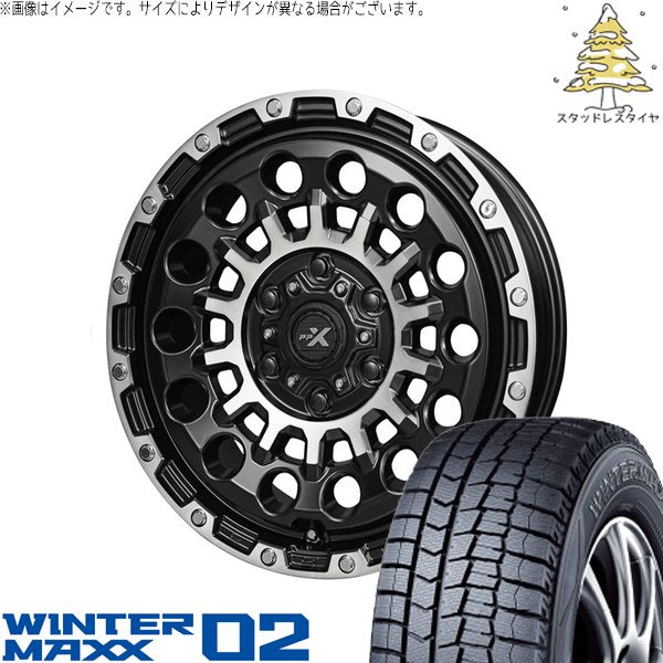 ダンロップ ウィンターマックス02 165/55R15 ＋ PPX GX14 マットブラックポリッシュ 15インチ 4.5J +45 4H100P スタッドレス・ホイール4本セット。1枚目。
