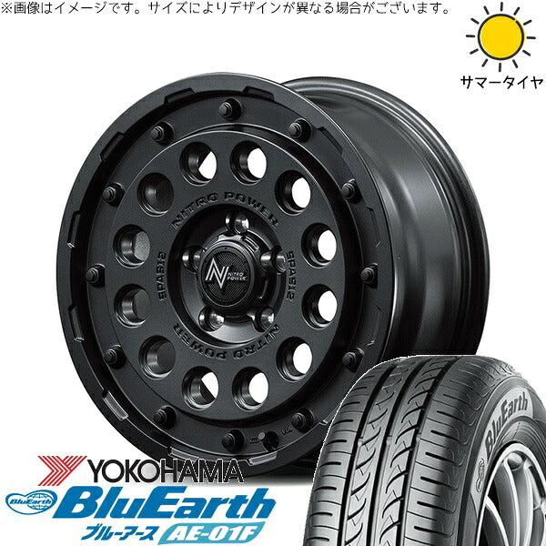 ヨコハマタイヤ ブルーアース AE-01F 205/60R16 ＋ ナイトロパワー H12 ショットガン バレルブラック 16インチ 7J +40 5H114.3P サマー・ホイール4本セット。1枚目。