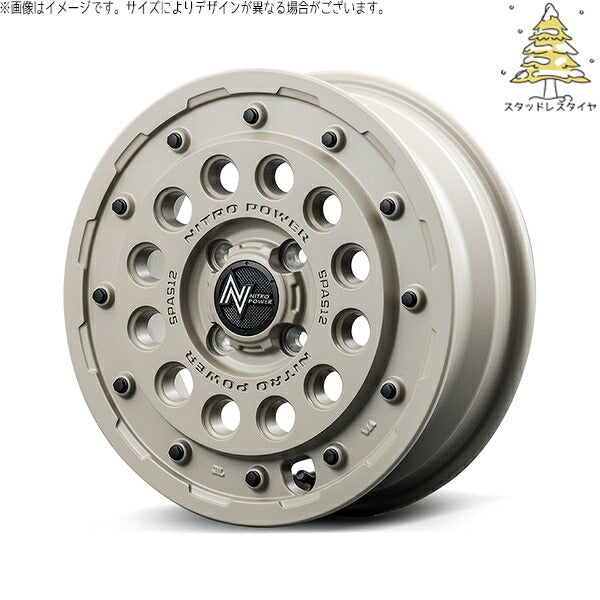 輸入スタッドレスタイヤ（銘柄指定不可） 165/55R14 ＋ ナイトロパワー H12 ショットガン セミグロスサンドベージュ 14インチ 4.5J +45 4H100P ホイール4本セット。1枚目。