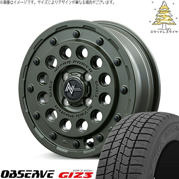 トーヨータイヤ オブザーブ GIZ3 165/65R14 ＋ ナイトロパワー H12 ショットガン セミグロスODグリーン 14インチ 4.5J +45 4H100P スタッドレス・ホイール4本セット。1枚目。