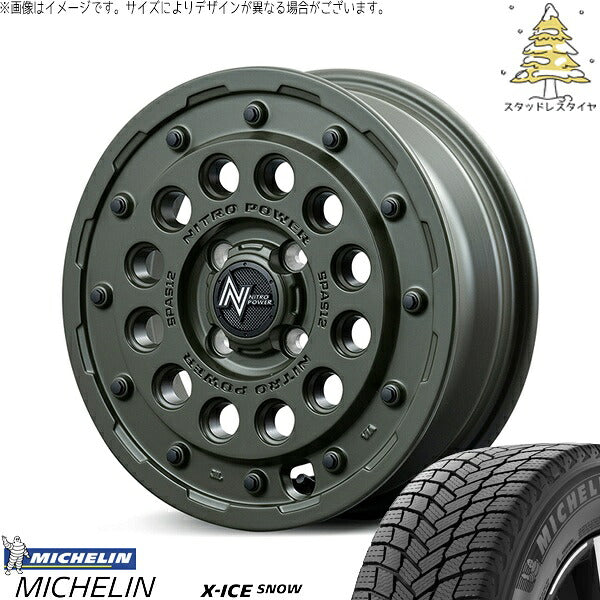 ミシュラン エックスアイス スノー (X-ICE SNOW) 165/55R15 ＋ ナイトロパワー H12 ショットガン セミグロスODグリーン 15インチ 5J +45 4H100P スタッドレス・ホイール4本セット。1枚目。