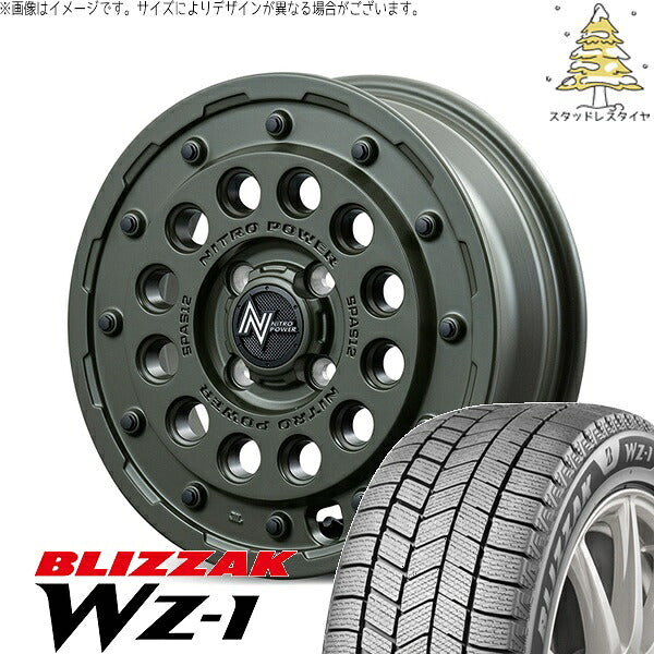ブリヂストン ブリザック WZ-1 165/70R14 ＋ ナイトロパワー H12 ショットガン セミグロスODグリーン 14インチ 4.5J +45 4H100P スタッドレス・ホイール4本セット。1枚目。