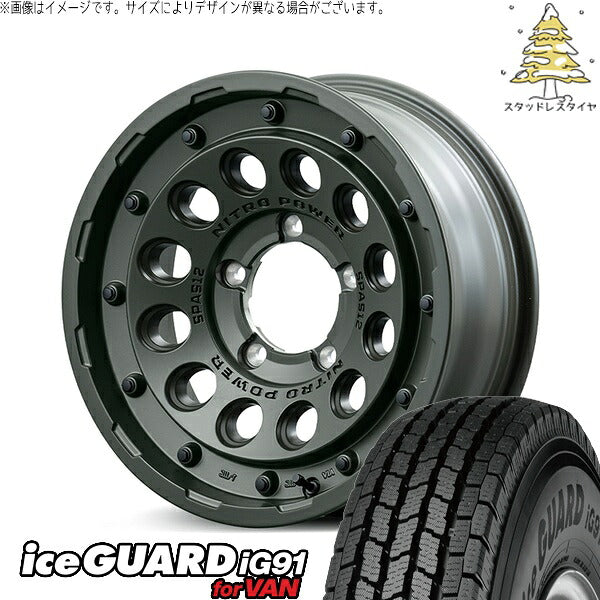 ヨコハマタイヤ アイスガード91 IG91 225/75R16 ＋ ナイトロパワー H12 ショットガン セミグロスODグリーン 16インチ 6J -5 5H139.7P スタッドレス・ホイール4本セット。1枚目。