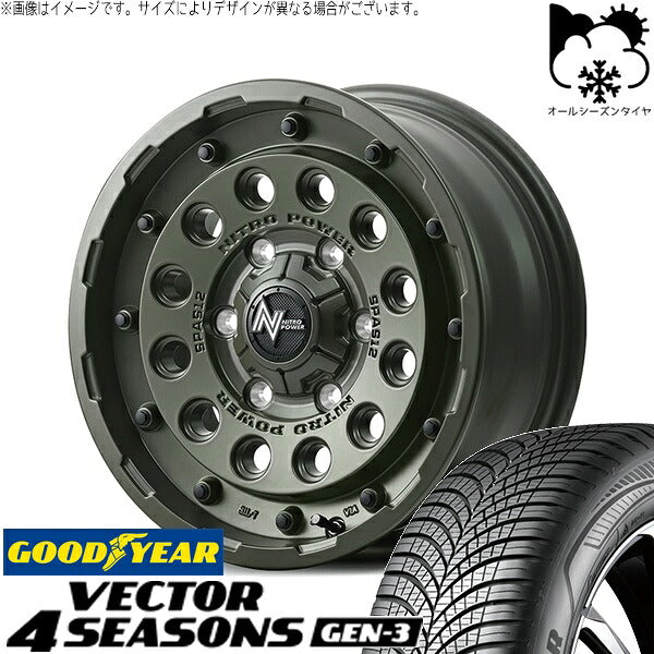 グッドイヤー ベクター4シーズンズ GEN-3 205/55R16 ＋ ナイトロパワー H12 ショットガン セミグロスODグリーン 16インチ 7J +40 5H114.3P オールシーズン・ホイール4本セット。1枚目。
