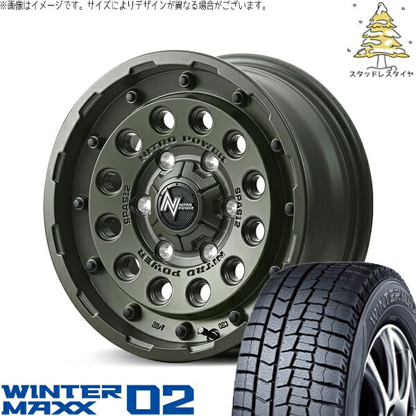 ダンロップ ウィンターマックス02 215/60R16 ＋ ナイトロパワー H12 ショットガン セミグロスODグリーン 16インチ 7J +40 5H114.3P スタッドレス・ホイール4本セット。1枚目。