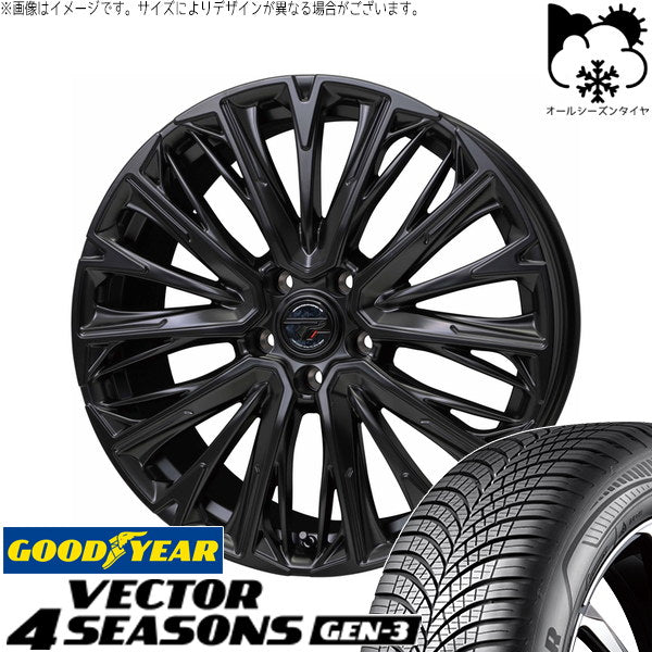 グッドイヤー ベクター4シーズンズ GEN-3 225/55R17 ＋ プレシャス HM-4 セミグロスブラック 17インチ 7.0J +48 5H114.3P オールシーズン・ホイール4本セット。1枚目。