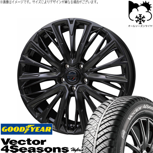 グッドイヤー ベクター4シーズンズ ハイブリッド 205/55R17 ＋ プレシャス HM-4 セミグロスブラック 17インチ 7.0J +48 5H114.3P オールシーズン・ホイール4本セット。1枚目。