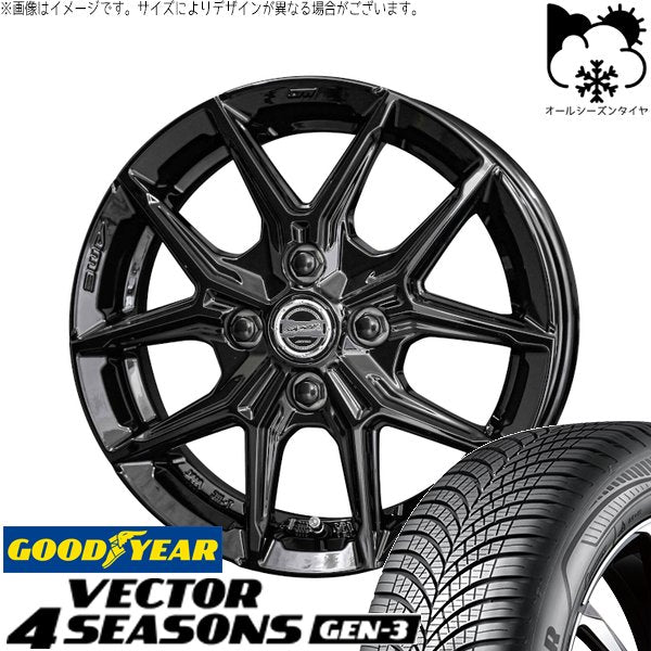 グッドイヤー ベクター4シーズンズ GEN-3 195/65R15 ＋ スマック IG-TEC グロスブラック 15インチ 5.5J +38 4H100P オールシーズン・ホイール4本セット。1枚目。