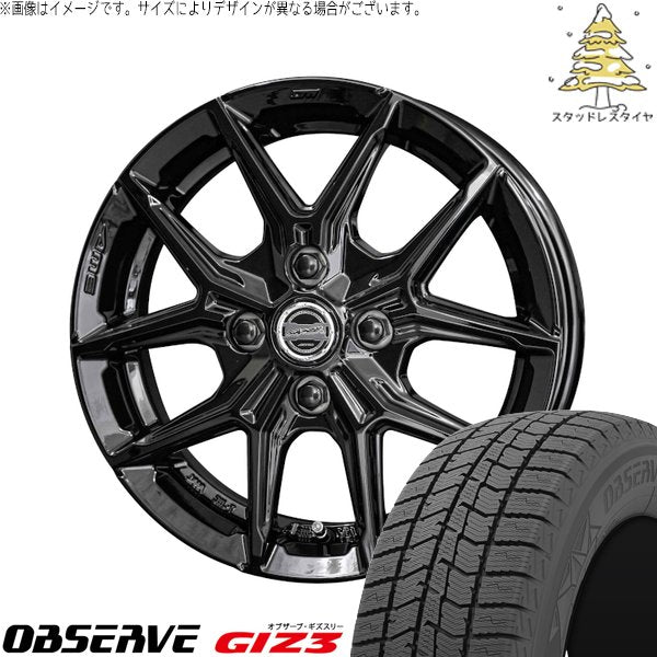 トーヨータイヤ オブザーブ GIZ3 165/55R15 ＋ スマック IG-TEC グロスブラック 15インチ 4.5J +45 4H100P スタッドレス・ホイール4本セット。1枚目。