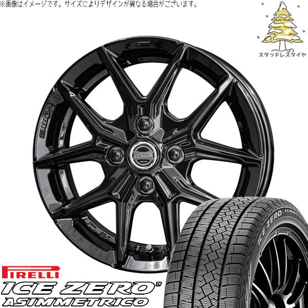 ピレリ アイスゼロアシンメトリコ 185/65R15 ＋ スマック IG-TEC グロスブラック 15インチ 5.5J +38 4H100P スタッドレス・ホイール4本セット。1枚目。